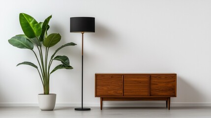 Modern Living Room Interior with Plant and Stylish Floor Lamp