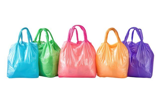 A row of clear plastic bags, utility, transparency, and environmental impact multiple