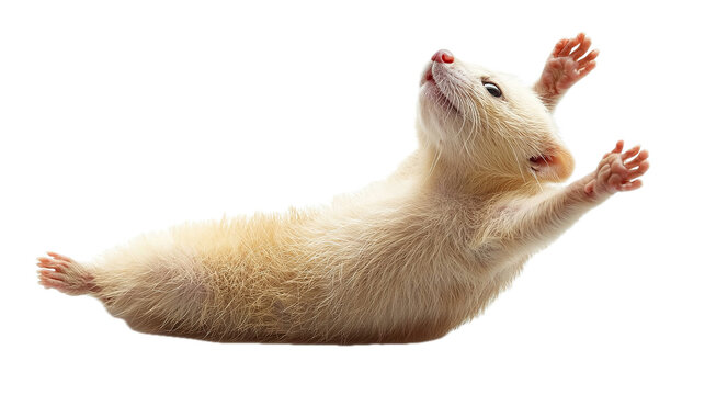 Playful ferret stretching in bright studio animal photography captivating close-up whimsical environment unique perspective - Powered by Adobe