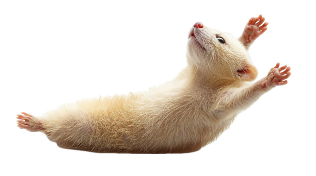 Playful ferret stretching in bright studio animal photography captivating close-up whimsical environment unique perspective