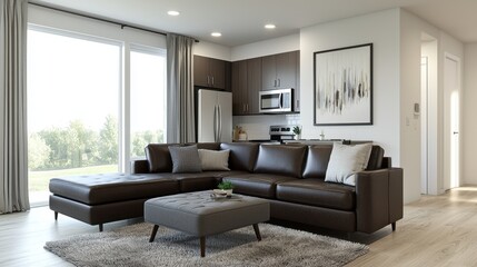 Modern Living Room Interior with Cozy Sofa and Natural Light
