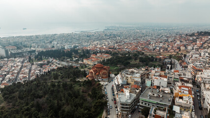 Establishing View of Thessaloniki, waterfront, Greece