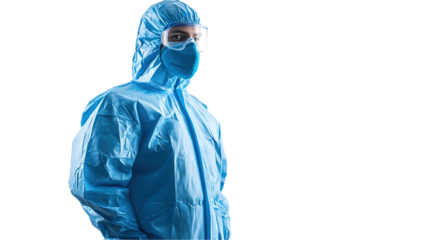 Healthcare worker in protective gear hospital setting portrait clinical environment side view safety concept for covid-19 response