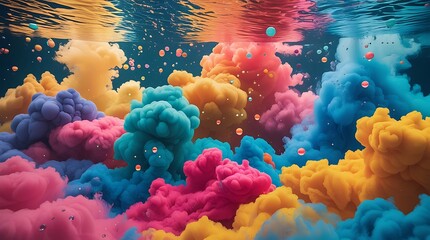 Colorful Ink Clouds Colliding Underwater in Slow Motion Patterns