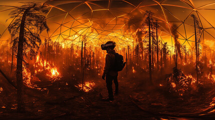 Fototapeta premium VR Experience in Forest Fire Simulation