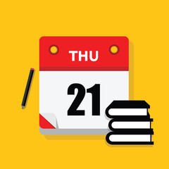 calender icon, 21 thursday icon with yellow background