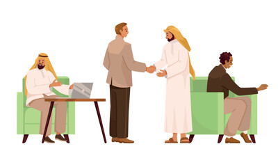 Fototapeta premium Arab Businessman in Office Working Engaged in Business Deal Vector Illustration