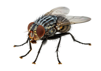 Fototapeta premium Isolated Macro Shot of a Common House Fly, Detailed Insect Portrait