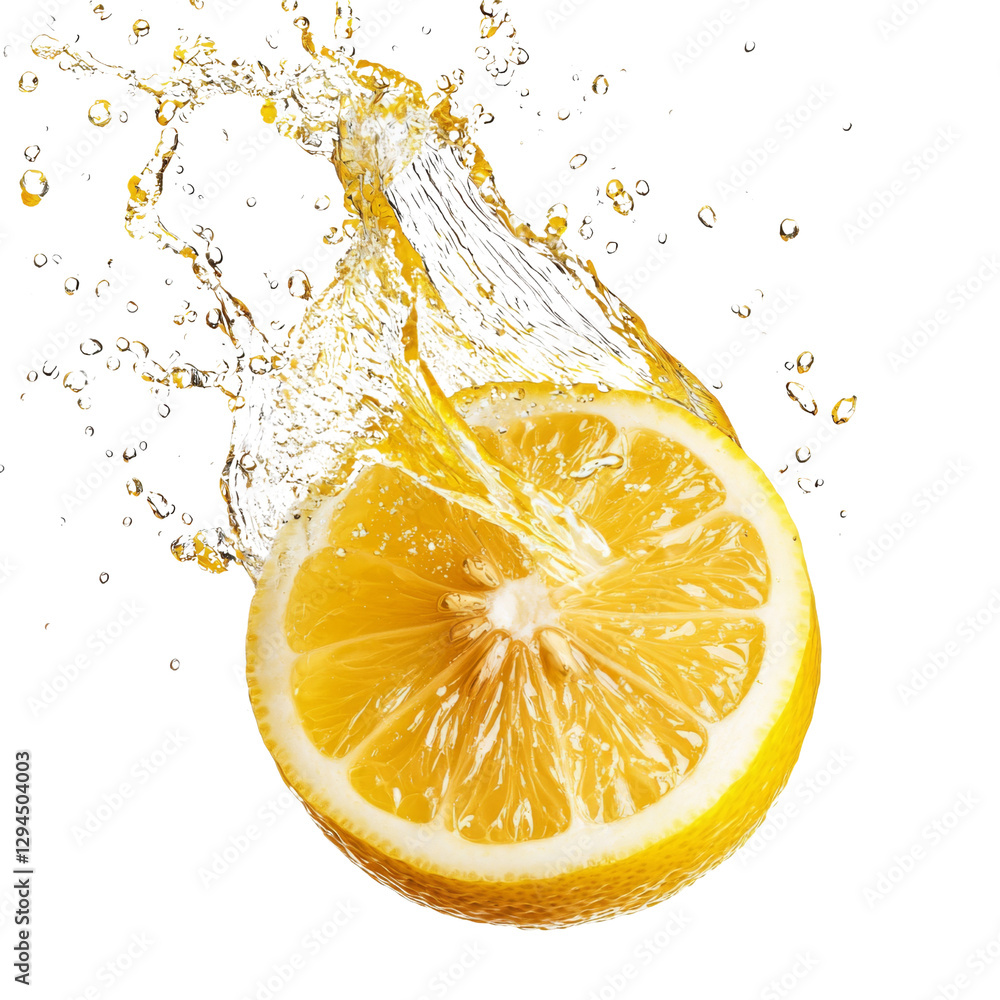 Aufkleber fresh lemon slice splashing in water, showcasing vibrant yellow color and dynamic movement. perfect 