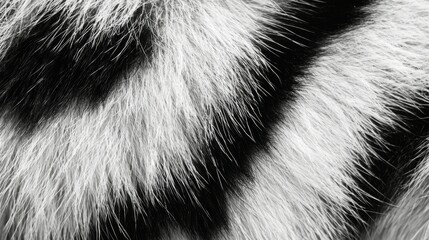 Close-Up View of Striking Black and White Fur Texture of Animal
