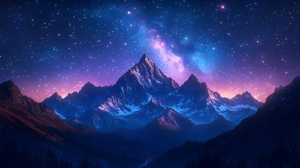 Silhouetted Rocky Mountain Range Against a Starry Night Sky – Generative AI