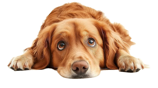 Playful golden retriever dog relaxing at home pet photography indoor close-up warm and inviting atmosphere