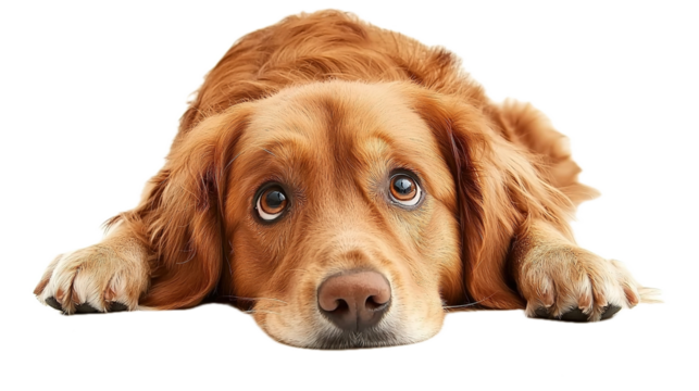 Playful golden retriever dog relaxing at home pet photography indoor close-up warm and inviting atmosphere