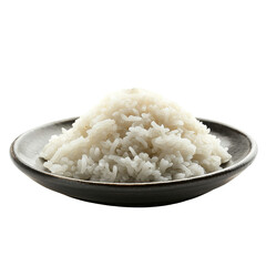 Fluffy white rice served in black bowl, perfect for any meal. This staple food is versatile and complements various dishes, adding texture and flavor