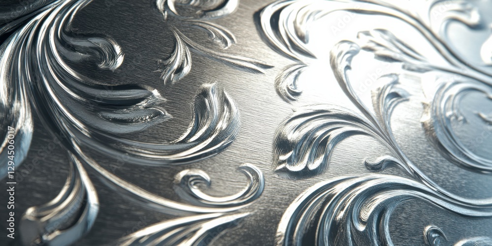 Poster intricate metallic floral design with elegant swirling patterns and shiny texture