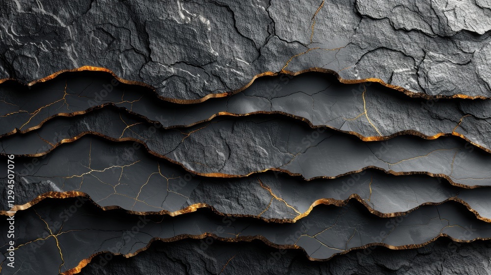 Poster layers of dark slate with gold cracks creating a dramatic abstract texture