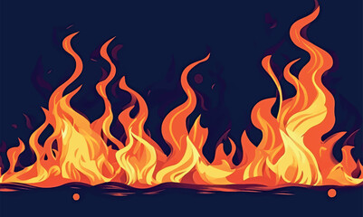 Bright flames rising and moving at dark nigh in blurred background. Fire embers particles wallpaper on black background. Fire flames vector illustration isolated on black background.
