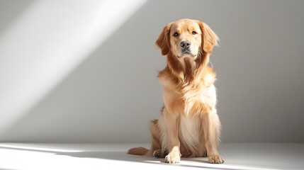 Golden Retriever Dog Sitting Gracefully in Soft Natural Light