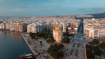 Establishing View of Thessaloniki, waterfront, Greece