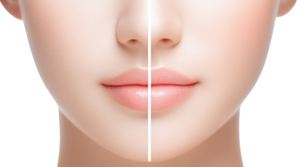 Striking transformation, woman's face before & after cosmetic surgery illustrative