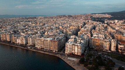 Establishing View of Thessaloniki, waterfront, Greece
