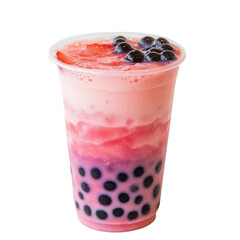 Delicious layered fruit drink with tapioca pearls, vibrant colors, and fresh berries. Perfect for refreshing treat on warm day