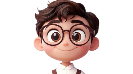 Joyful animation of a young boy with glasses digital art studio setting close-up view character design concept