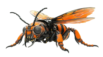 Innovative robotic bee technology urban environment digital art futuristic concept close-up view nature and science fusion