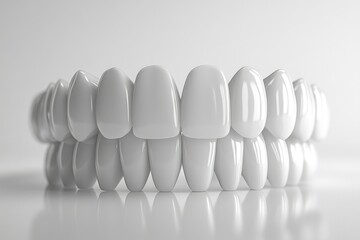 A 3D rendering of a pristine, full set of bright white teeth, showcasing perfect dental health.