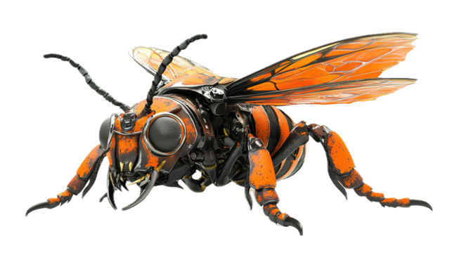 Innovative robotic bee technology urban environment digital art futuristic concept close-up view nature and science fusion