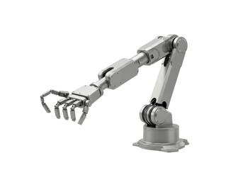 Isolated Silver Industrial Robotic Arm with Articulated Joints and Metallic Finish