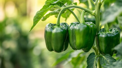 Lush Green Bell Peppers Grow On a Vibrant Green Plant