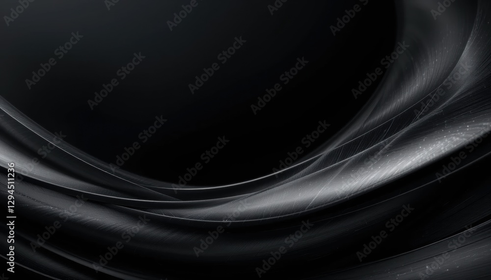 Poster abstract dark curved metallic surfaces with subtle light reflections and texture
