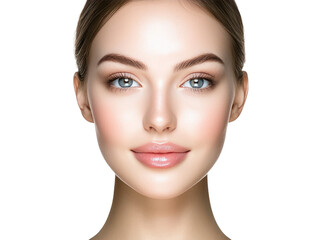 Obraz premium Captivating blue eyes and soft pink lips, a closeup beauty portrait of woman 