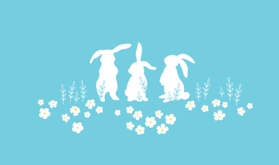 Easter Vector Banner with Sweet Bunny and Pastel Decorations