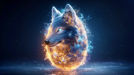 Vivid depiction of a luminous wolf emerging from a cosmic egg, showcasing stunning 4K animation