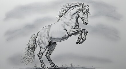 Majestic Horse Rearing Up Drawing with Detailed Sketch Style Illustration