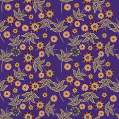 dual-color a solid small flower with stalk leaves arrangement, all over vector design with black and cream background illustration digital image for textile or wrapping paper printing factory