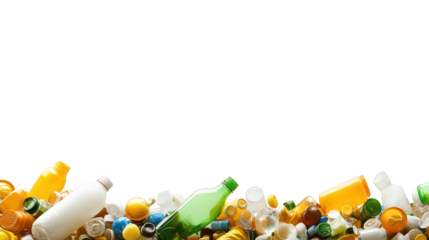 Pile plastic bottles and recyclable materials, promoting environmental sustainability waste reduction