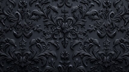 Beautiful black and white damask pattern. It has intricate floral designs. This elegant wallpaper texture is perfect for home decor, fabric design, and graphic backgrounds.