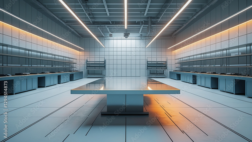 Poster futuristic laboratory with minimalist high-tech design..