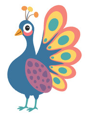 Cute peacock. Vector colorful doodle isolated on white background