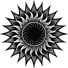 Silhouette Sun Vector Art – Minimalist Black Sun Design for Logos, Posters & Sunset Themes