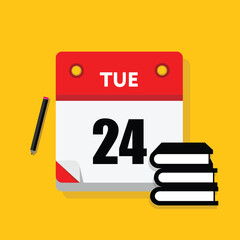 calender icon, 24 tuesday icon with yellow background