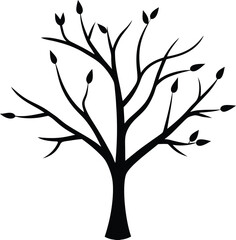 Obraz premium Tree with birds perched on branches silhouette illustration