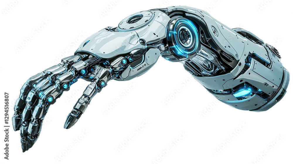 Poster robotic arm innovation tech laboratory concept art futuristic environment close-up view mechanical p