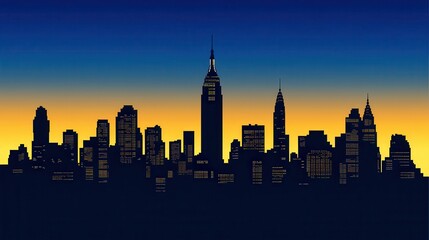 Fototapeta premium Sunset Skyline Silhouette of Prominent Buildings in Urban Landscape