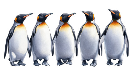 Fototapeta premium Resilient penguins in a row, glimpse into antarctic wildlife and adaptation 