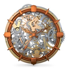 Illustration 3D Clock Mechanism With Gears Antique Steampunk Design