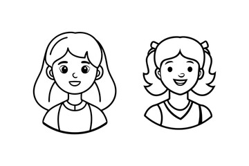 mother and daughter head face collection silhouette line art vector.
